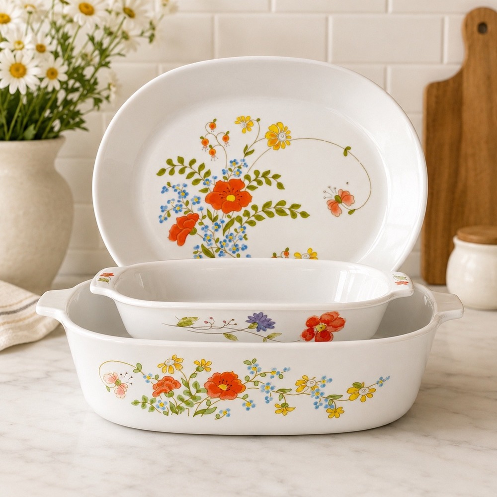 Vintage Corelle Wildflower Set: 1970s Floral Serving Dish